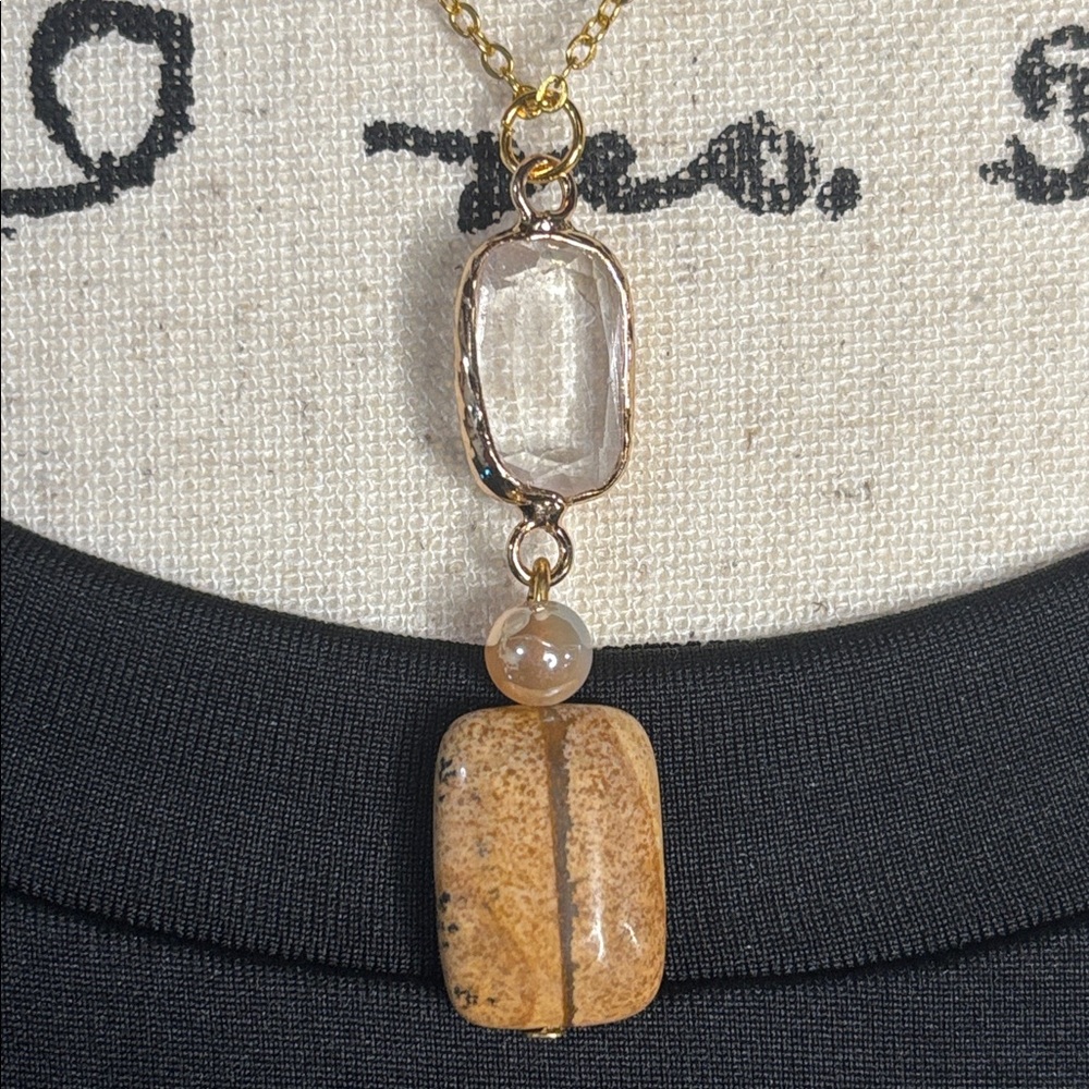 Quartz and Picture Jasper Pendent Necklace with 18k gold p